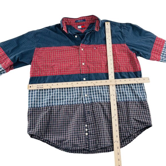Tommy Hilfiger Mens Patchwork Plaid Button-Down Shirt Size XL Vintage 90s - Picture 3 of 4